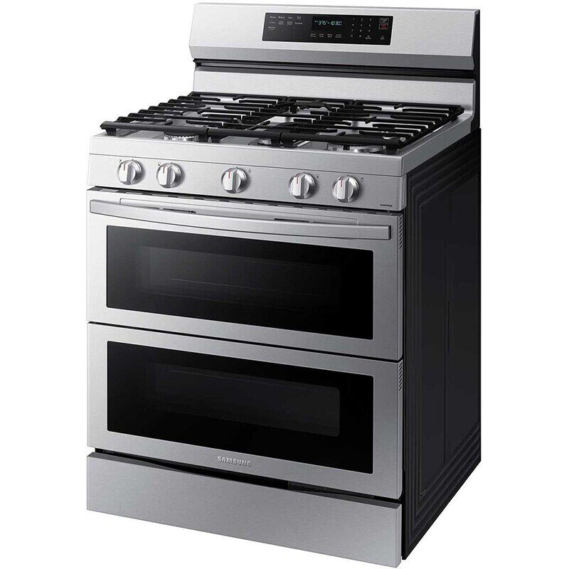 Samsung 30 in. 6 cu. ft. Smart Air Fry True European Convection Double Oven Gas Range with 5 Sealed Burners & Griddle - Stainless Steel
