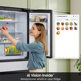 Samsung RF90F23EECRAA Bespoke 36 in. 22.5 cu. ft. Smart Counter Depth 4-Door French Door Refrigerator with AI Family Hub+, Beverage Center & Internal Water Autofill Pitcher - Charcoal Glass & Stainless Steel