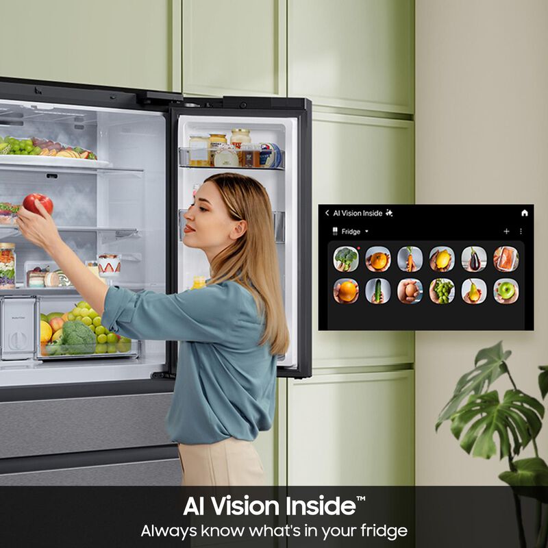 Samsung RF90F29BECR Bespoke 36 in. 28.6 cu. ft. Smart 4-Door French Door Refrigerator with AI Home, Beverage Center & Internal Water Autofill Pitcher - Charcoal Glass & Stainless Steel