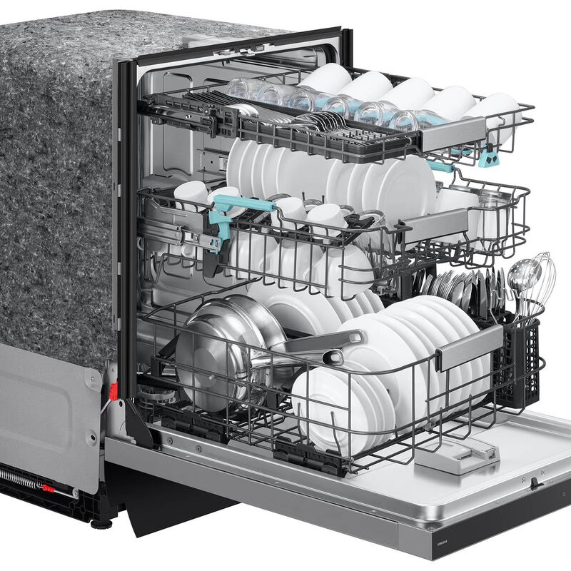 Samsung DW90F89T0USR Bespoke 24 in. Top Control Smart Dishwasher with 38 dBA Sound Level, 3rd-Rack, Smart Dry with AutoRelease Door & Pocket Handle - Fingerprint Resistant Stainless Steel