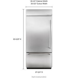 KitchenAid 36 in. 20.9 cu. ft. Built-In Counter Depth Bottom Freezer Refrigerator with Ice Maker Left Hinged - Stainless Steel