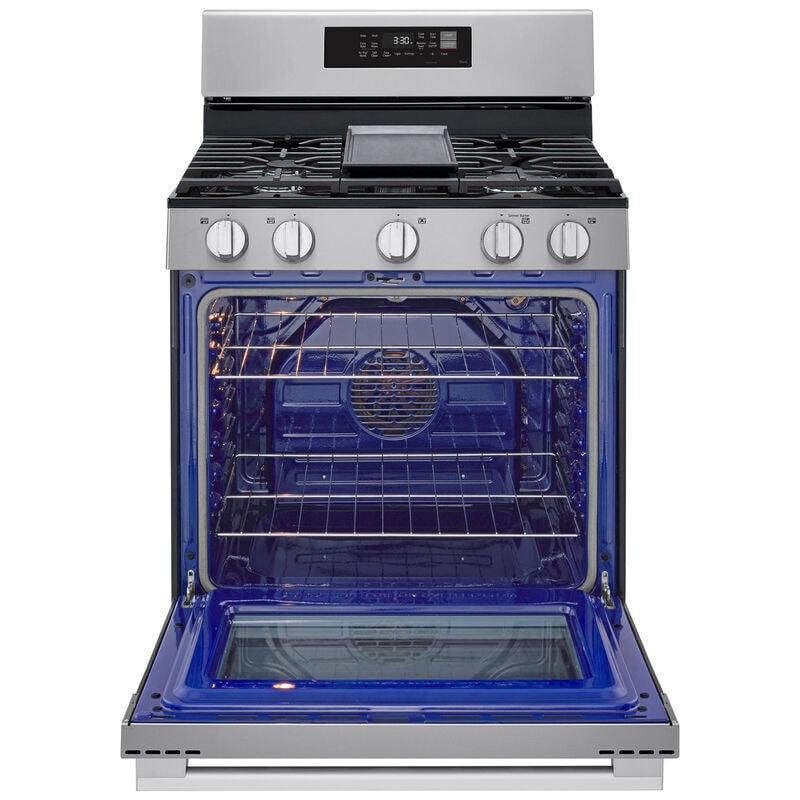 LG LRGN6323Y 30 in. 6.3 cu. ft. Smart Air Fry True European Convection Gas Range with 5 Sealed Burners & Griddle - Stainless Steel
