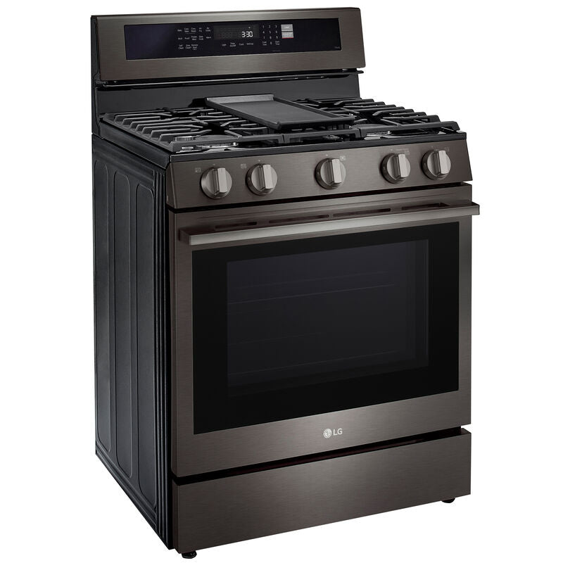 LG LRGN6325Z 30 in. 6.3 cu. ft. Smart Air-Fry True European Convection Gas Range with 5 Sealed Burners & Griddle - PrintProof Black Stainless Steel
