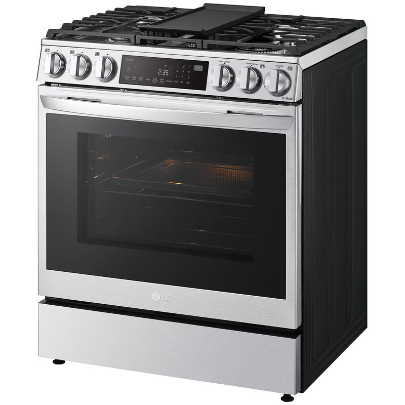 LG LSDL6336F InstaView 30 in. 6.3 cu. ft. Smart Air Fry True European Convection Slide-In Dual Fuel Range with 5 Sealed Burners & Griddle - PrintProof Stainless Steel