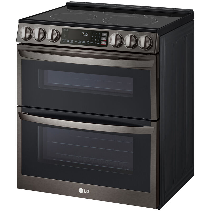 LG LTEL7337D InstaView 30 in. 7.3 cu. ft. Smart Air Fry True European Convection Double Oven Slide-In Electric Range with Smoothtop Burners - PrintProof Black Stainless Steel