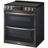 LG LTEL7337D InstaView 30 in. 7.3 cu. ft. Smart Air Fry True European Convection Double Oven Slide-In Electric Range with Smoothtop Burners - PrintProof Black Stainless Steel