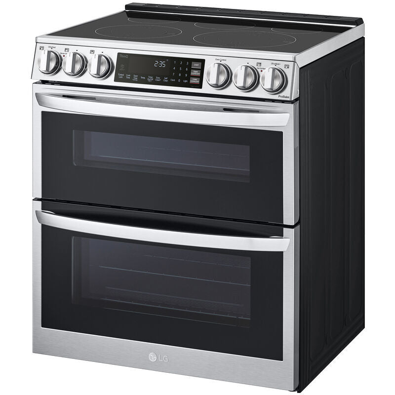 LG LTEL7337F InstaView 30 in. 7.3 cu. ft. Smart Air Fry True European Convection Double Oven Slide-In Electric Range with Smoothtop Burners - PrintProof Stainless Steel