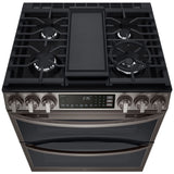 LG LTGL6937D InstaView 30 in. 6.9 cu. ft. Smart Air Fry True European Convection Double Oven Slide-In Gas Range with 5 Sealed Burners & Griddle - PrintProof Black Stainless Steel