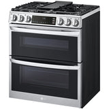 LG LTGL6937F 30 in. 6.9 cu. ft. Smart Air Fry True European Convection Double Oven Slide-In Gas Range with 5 Sealed Burners & Griddle - PrintProof Stainless Steel