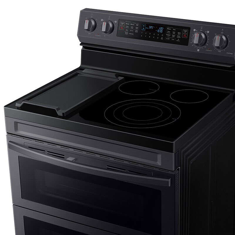 Samsung 30 in. 6.3 cu. ft. Smart Air Fry Standard Convection Double Oven Electric Range with Radiant Burners & Griddle - Black Stainless