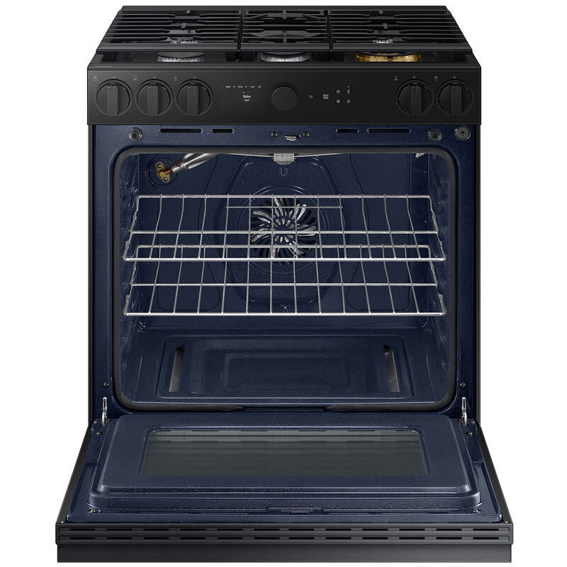 Samsung NSG6DG8500MT Bespoke 30 in. 6 cu. ft. Smart Air Fry True European Convection Slide-In Gas Range with 5 Sealed Burners & Griddle - Matte Black Steel