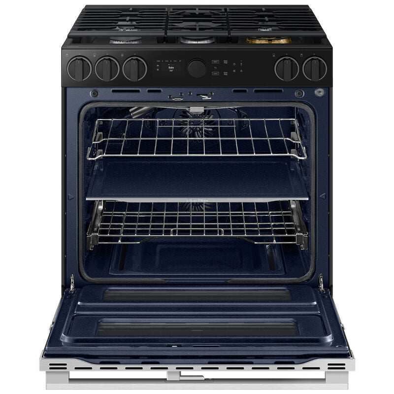 Samsung NSG6DG8550SR Bespoke 30 in. 6 cu. ft. Smart Air Fry True European Convection Double Oven Slide-In Gas Range with 5 Sealed Burners & Griddle - Stainless Steel