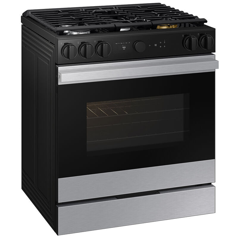Samsung NSG6DG8700SR Bespoke 30 in. 6 cu. ft. Smart Air Fry True European Convection Slide-In Gas Range 5 Sealed Burners & Griddle - Stainless Steel