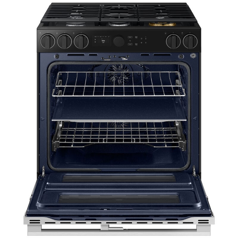 Samsung NSY6DG8550SR Bespoke 30 in. 6.1 cu. ft. Smart Air Fry True European Convection Double Oven Slide-In Dual Fuel Range with 5 Sealed Burners & Griddle - Stainless Steel