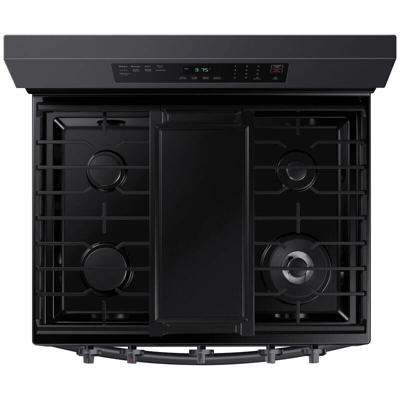 Samsung 30 in. 6 cu. ft. Smart Air Fry Standard Convection Gas Range with 5 Sealed Burners & Griddle - Black Stainless