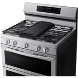 Samsung 30 in. 6 cu. ft. Smart Air Fry True European Convection Double Oven Gas Range with 5 Sealed Burners & Griddle - Stainless Steel