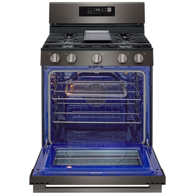 LG LRGN6323Z 30 in. 6.3 cu. ft. Smart Air-Fry True European Convection Gas Range with 5 Sealed Burners & Griddle - Black Stainless Steel