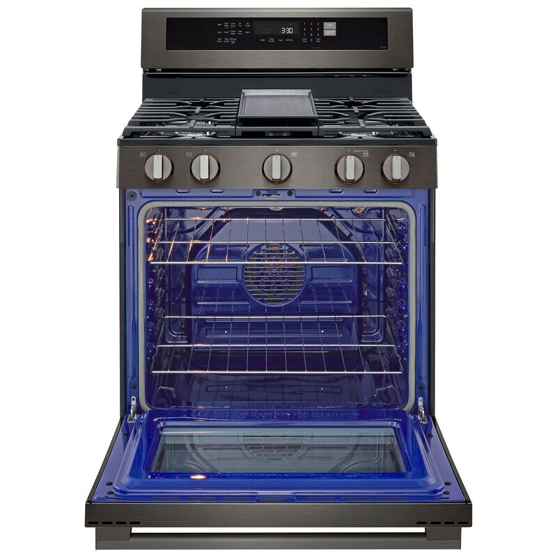 LG LRGN6325Z 30 in. 6.3 cu. ft. Smart Air-Fry True European Convection Gas Range with 5 Sealed Burners & Griddle - PrintProof Black Stainless Steel