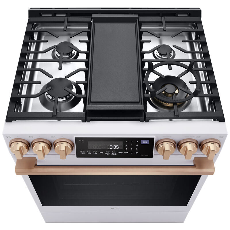LG LSGS6338N Studio 30 in. 6.3 cu. ft. Smart Air Fry True European Convection Slide-In Gas Range with 5 Sealed Burners & Griddle - Essence White