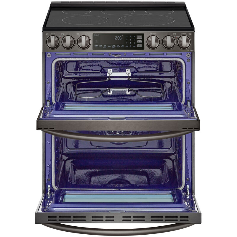 LG LTEL7337D InstaView 30 in. 7.3 cu. ft. Smart Air Fry True European Convection Double Oven Slide-In Electric Range with Smoothtop Burners - PrintProof Black Stainless Steel