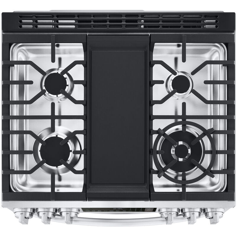 LG LTGL6937F 30 in. 6.9 cu. ft. Smart Air Fry True European Convection Double Oven Slide-In Gas Range with 5 Sealed Burners & Griddle - PrintProof Stainless Steel