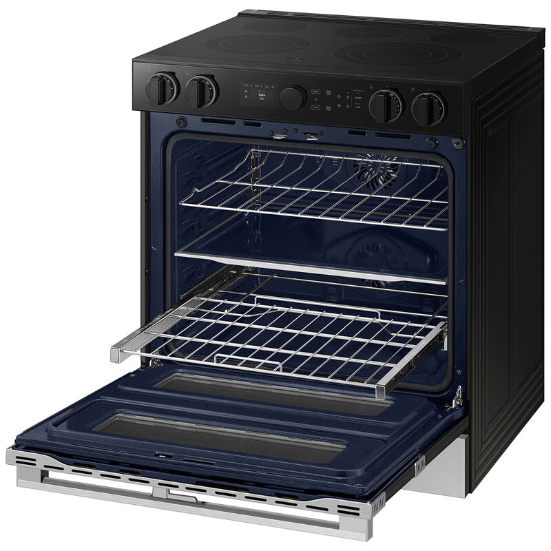 Samsung NSE6DG8550SR Bespoke 30 in. 6.1 cu. ft. Smart Air Fry True European Convection Double Oven Slide-In Electric Range with Smoothtop Burners - Stainless Steel