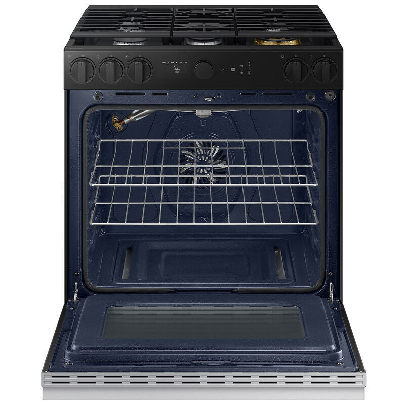 Samsung NSG6DG8700SR Bespoke 30 in. 6 cu. ft. Smart Air Fry True European Convection Slide-In Gas Range 5 Sealed Burners & Griddle - Stainless Steel