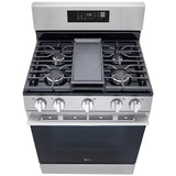 LG LRGN6323Y 30 in. 6.3 cu. ft. Smart Air Fry True European Convection Gas Range with 5 Sealed Burners & Griddle - Stainless Steel