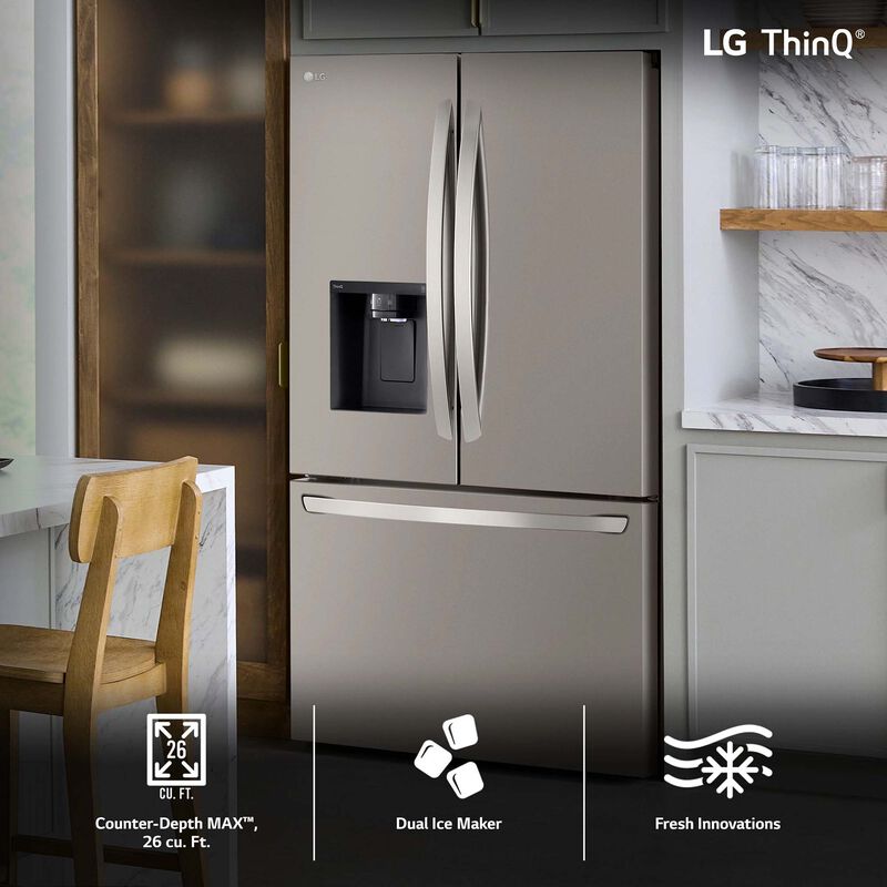 LG LRYKC2606S 36 in. 25.5 cu. ft. Smart Counter Depth French Door Refrigerator with Ice & Water Dispenser - PrintProof Stainless Steel