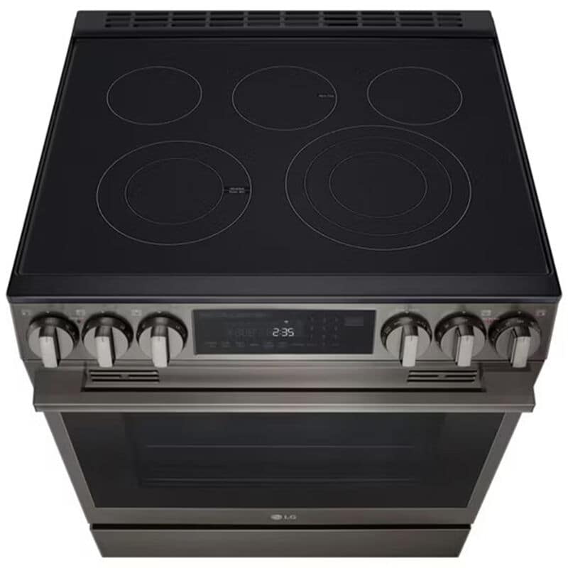 LG LSEL6335ZE 30 in. 6.3 cu.ft. Smart Air-Fry True European Convection Slide-In Electric Range with Radiant Burners - Black Stainless Steel