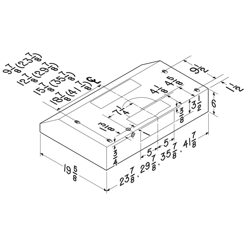 Broan BCSD1 series range hood dimensions diagram
