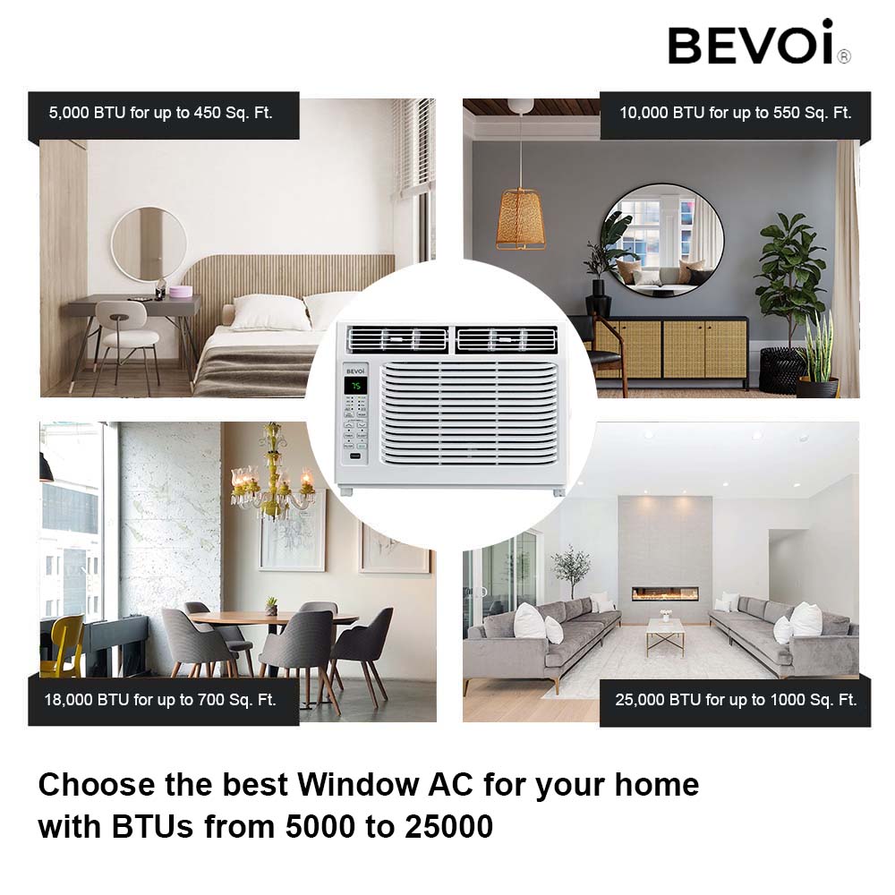 Bevoi 5,000 BTU Window Air Conditioner with Remote BEV05WiNCC | 115V 15A in White