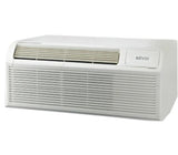 Angled view (right side) of Bevoi 9,000 BTU PTAC air conditioner with heat pump in white