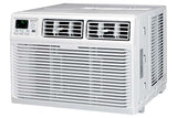 Rigth side angled view of Bevoi 12,000 BTU energy-efficient window air conditioner with remote.