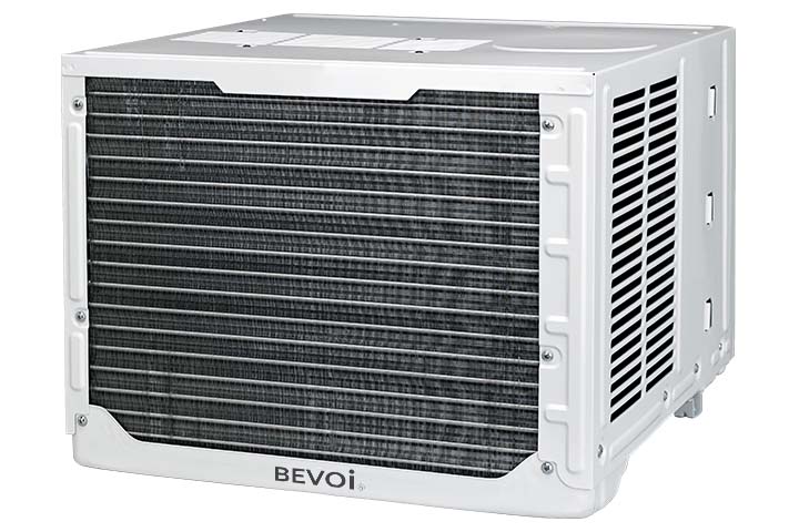 Bevoi 12,000 BTU energy-efficient window air conditioner with remote back view.
