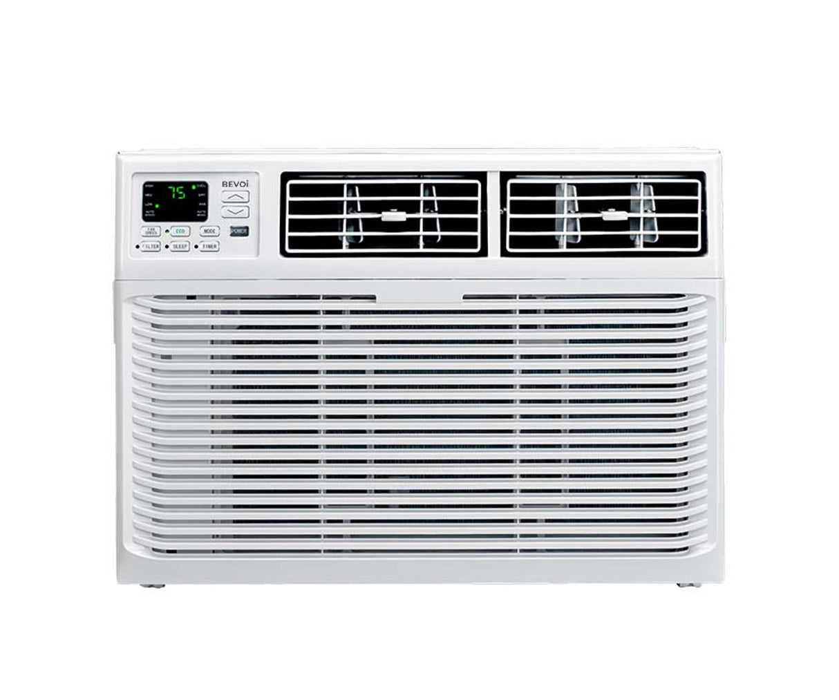 Bevoi 12,000 BTU energy-efficient window air conditioner with remote front view.