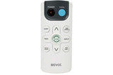 Close-up of Bevoi BEV25WiNCC remote control showing buttons