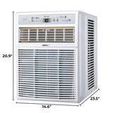 Bevoi 10,000 BTU Casement Window Air Conditioner right side angled view with product dimensions