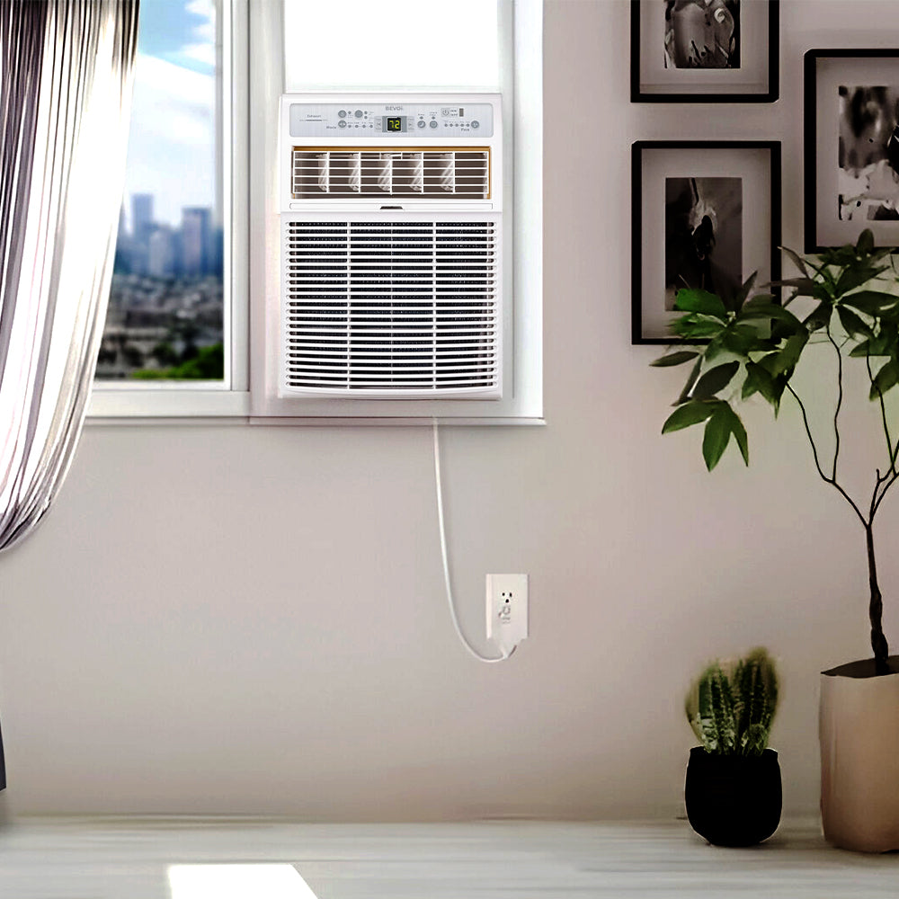 Bevoi 10,000 BTU Casement Window Air Conditioner installed in a livingroom window