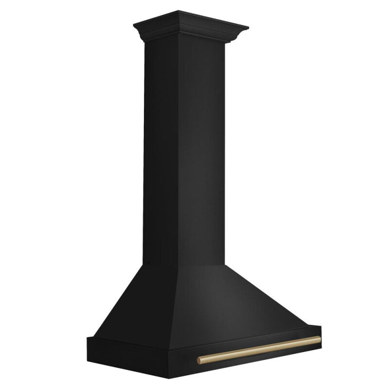ZLINE Autograph Edition 30 in. Black Stainless Steel Wall Mount Range Hood With Champagne Bronze Handle (BSKB4Z-30-CB) - (BSKB4Z30CB) -