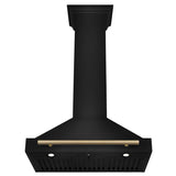 ZLINE Autograph Edition 30 in. Black Stainless Steel Wall Mount Range Hood With Champagne Bronze Handle (BSKB4Z-30-CB) - (BSKB4Z30CB) -