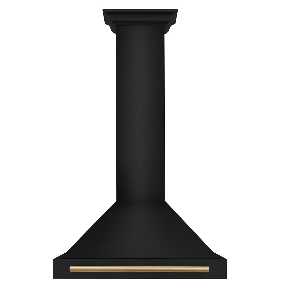 ZLINE Autograph Edition 30 in. Black Stainless Steel Wall Mount Range Hood With Polished Gold Handle (BSKB4Z-30-G) - (BSKB4Z30G) -