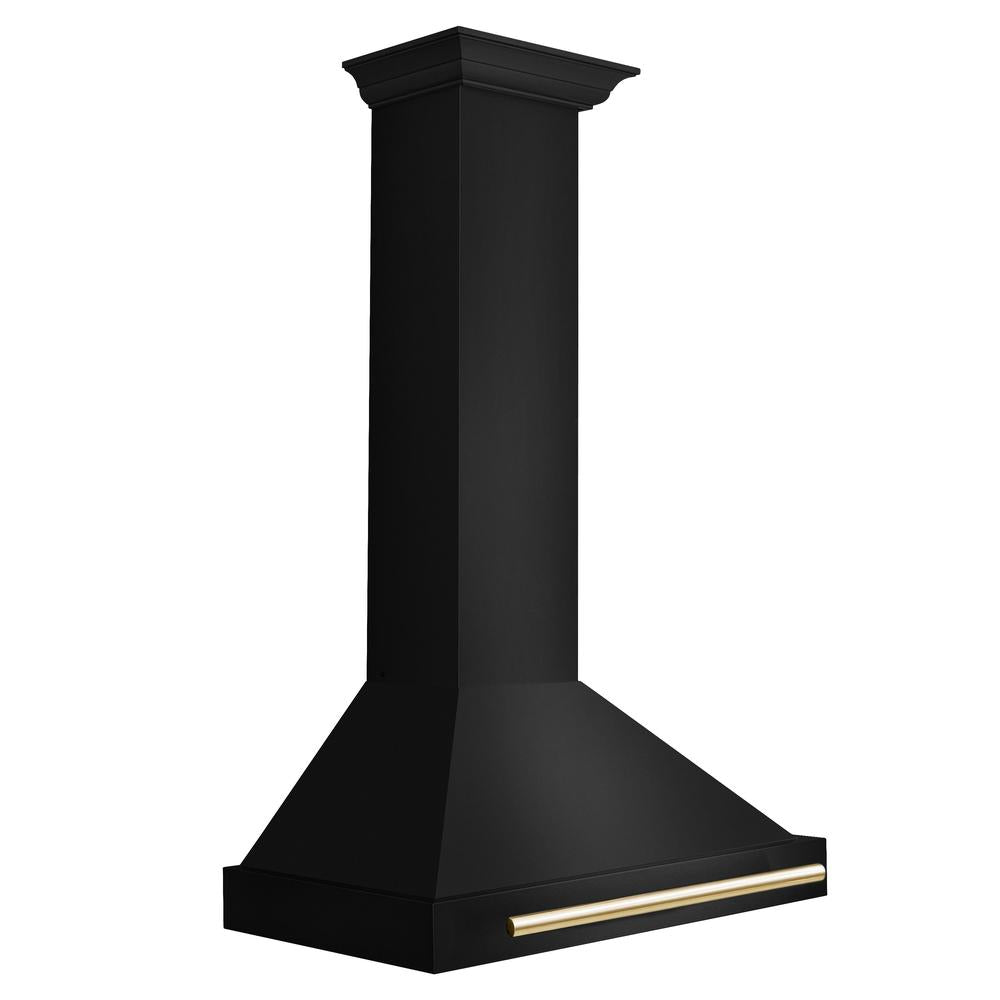 ZLINE Autograph Edition 30 in. Black Stainless Steel Wall Mount Range Hood With Polished Gold Handle (BSKB4Z-30-G) - (BSKB4Z30G) -