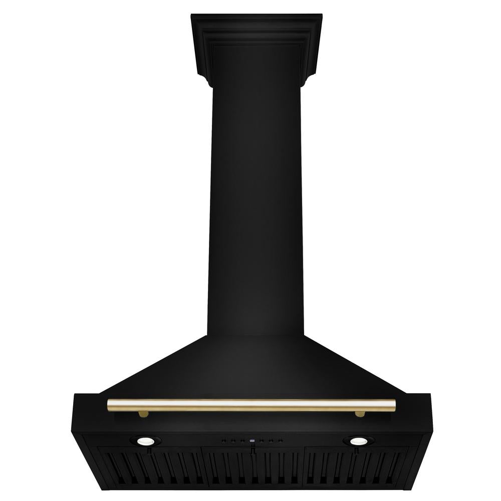ZLINE Autograph Edition 30 in. Black Stainless Steel Wall Mount Range Hood With Polished Gold Handle (BSKB4Z-30-G) - (BSKB4Z30G) -