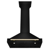 ZLINE Autograph Edition 30 in. Black Stainless Steel Wall Mount Range Hood With Polished Gold Handle (BSKB4Z-30-G) - (BSKB4Z30G) -