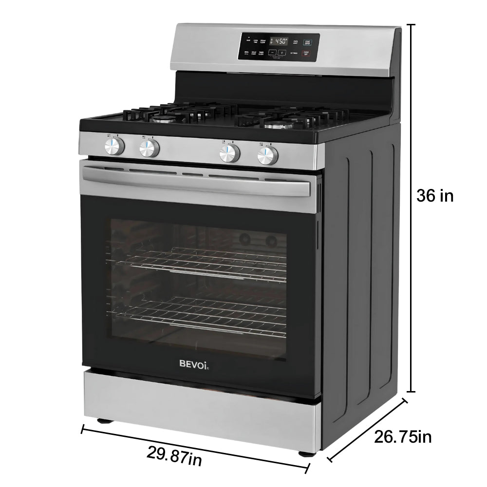 Bevoi BSPGG3003SS 30 inch Freestanding Rear Control OPP Gas Range in Stainless Steel