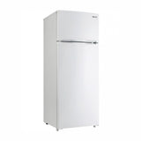 Bevoi BVIREF7W stainless steel top freezer refrigerator – left side angled front perspective 