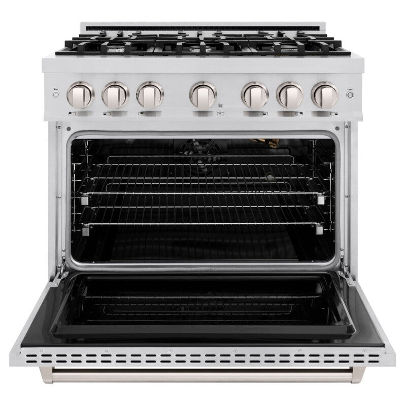 ZLINE 36 in. 5.2 cu. ft. Classic Dual Fuel Range with 6 Burner Gas Cooktop and Electric Convection Oven in Stainless Steel (CDR36) - (CDR36) -