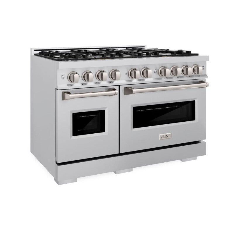 ZLINE 48 in. 6.7 cu. ft. Classic Double Oven Dual Fuel Range with 8 Burner Gas Cooktop in Stainless Steel (CDR48) - (CDR48) -