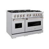 ZLINE 48 in. 6.7 cu. ft. Classic Double Oven Dual Fuel Range with 8 Burner Gas Cooktop in Stainless Steel (CDR48) - (CDR48) -
